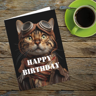 Birthday Cat Pilot Airplane Cool Funny Aviation Card