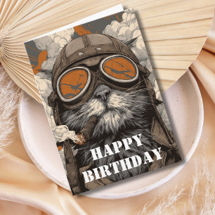 Birthday Cat Pilot Aviator Cool Funny Aviation Card