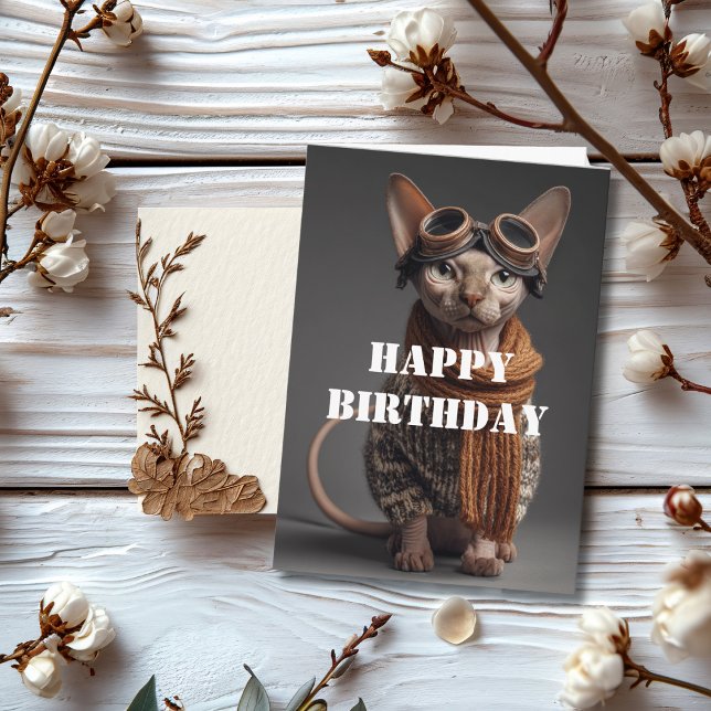 Birthday Cat Pilot Aviator Cool Funny Aviation Card (Creator Uploaded)