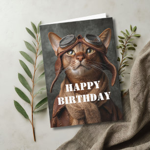 Birthday Cat Pilot Aviator Cool Funny Aviation Card