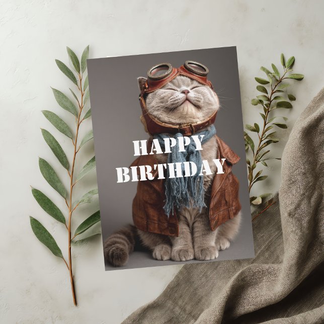 Birthday Cat Pilot Aviator Cool Funny Aviation Card (Creator Uploaded)