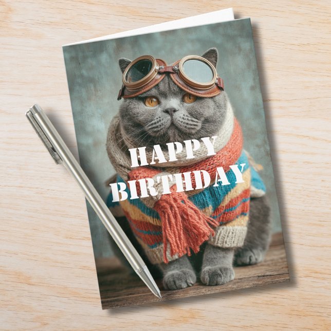 Birthday Cat Pilot Aviator Cool Funny Aviation Card (Creator Uploaded)