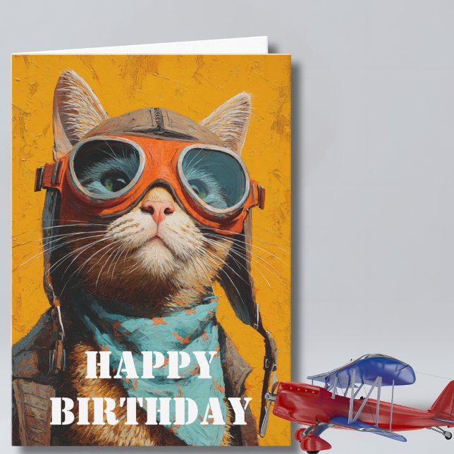 Birthday Cat Pilot  Funny Aviator Cool Aviation Card (Creator Uploaded)
