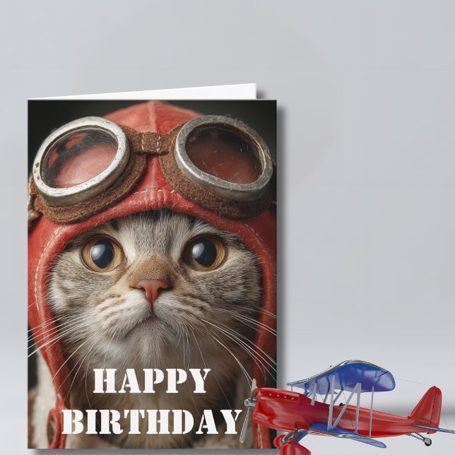 Birthday Cat Pilot  Funny Aviator Cool Aviation Card (Creator Uploaded)