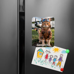 Birthday Cat Pilot Photo & Aeroplane Funny Aviatio Magnet