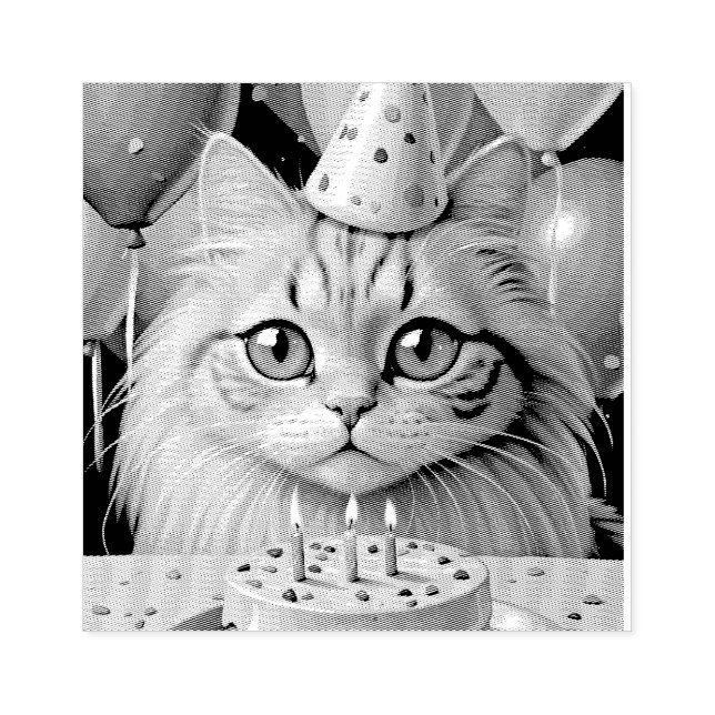BIRTHDAY CAT RUBBER STAMP (Imprint)