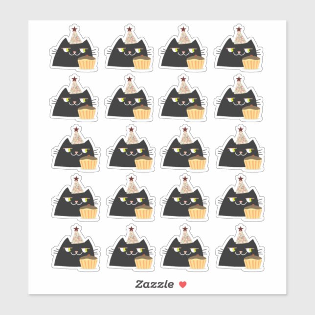 Birthday Cat Sticker Sheet 20 Funny Party (Sheet)
