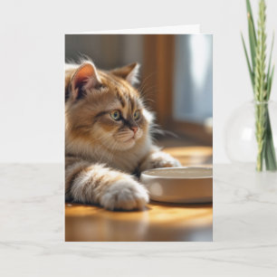 Birthday Cat Waiting By an Empty Food Bowl Card