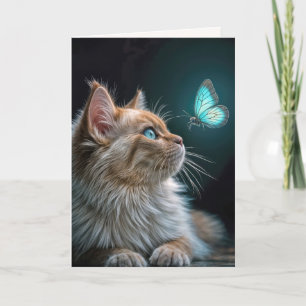 Birthday Cat With a Glowing Neon Butterfly Card