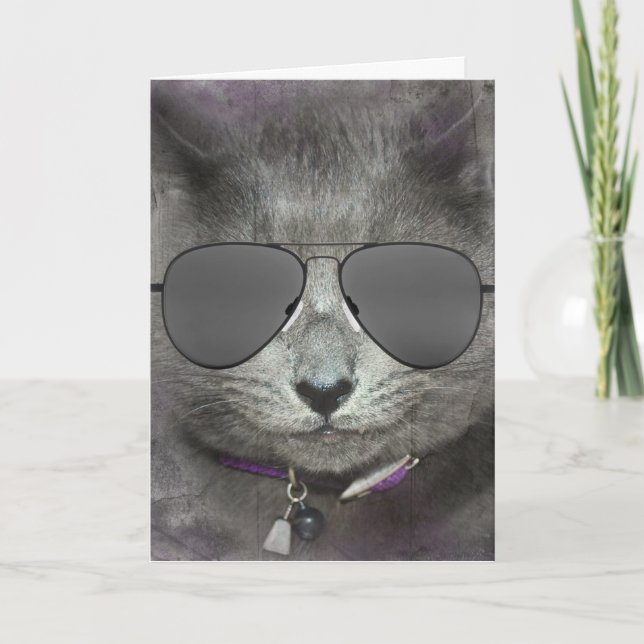 Birthday Cat with Aviator Sunglasses Card (Front)