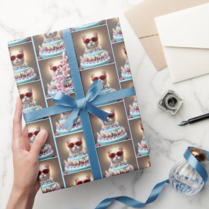 Birthday Cat With Cake and Candles Wrapping Paper