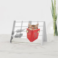 Birthday Cat with Glasses and Red Book