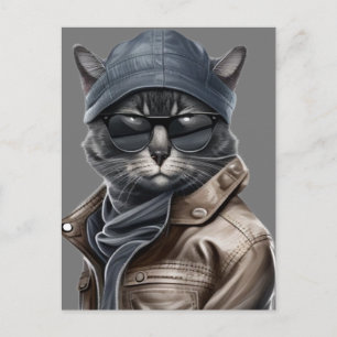 Birthday Cat with Sunglasses and Brown Jacket Postcard