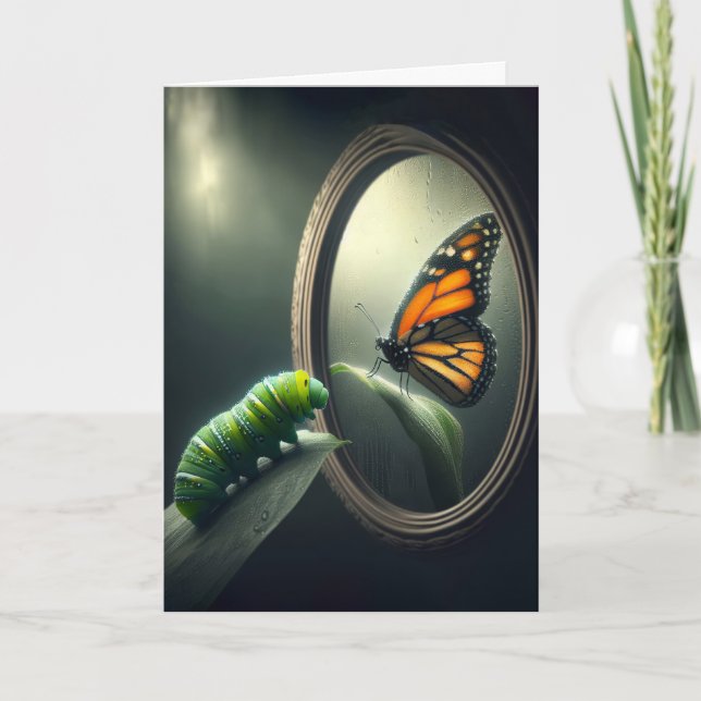 Birthday Caterpillar With a Monarch Butterfly Card (Front)