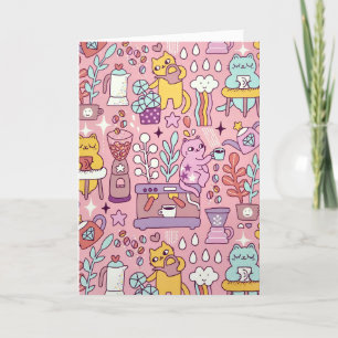 Birthday Cats On Pink Card