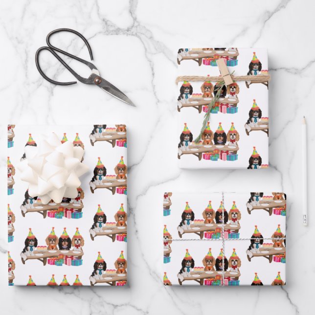 Birthday Cavalier King Charles Spaniel Gift Wrap (Front)