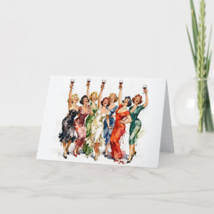 Birthday Celebrating Ladies with Red Wine Card