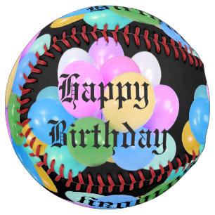Birthday Celebration Balloons And Birthday Text, Softball