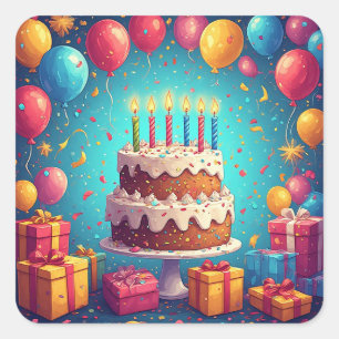 🎂 Birthday Celebration Cake With Colourful Confet Square Sticker
