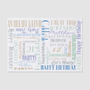 Birthday Celebration! Cool Pastels NAME and AGE Tissue Paper