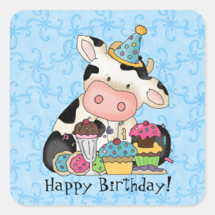 Birthday Celebration Cow Sticker