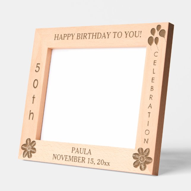 Birthday Celebration Flowers Balloons 10 x 8 Photo Etched Frames (Left)