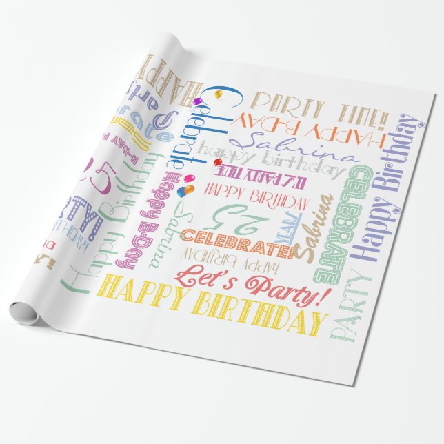 Birthday Celebration! Fontography Custom NAME Wrapping Paper (Unrolled)