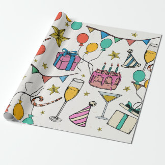birthday celebration party balloons cake champagne wrapping paper