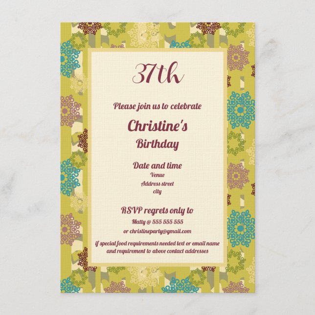 Birthday Celebration Urban Floral Pattern Invitation (Front)
