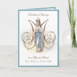 Birthday Celebration Virgin Mary Lourdes Card<br><div class="desc">This is a beautiful traditional Catholic customised image of the Blessed Virgin Mary,  Our Lady of Lourdes overlaid on a Marian "M".  All text and fonts may be modified to suit the occasion and recipient.</div>