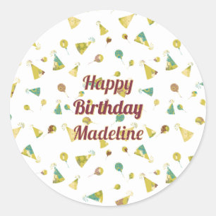 Birthday Celebration Wishes Hats and Balloons Classic Round Sticker