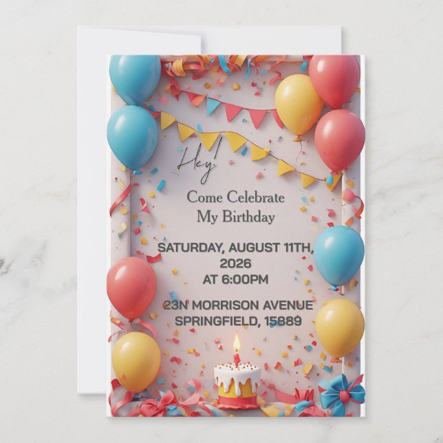 Birthday Celebration With Balloons Invitation (Front)