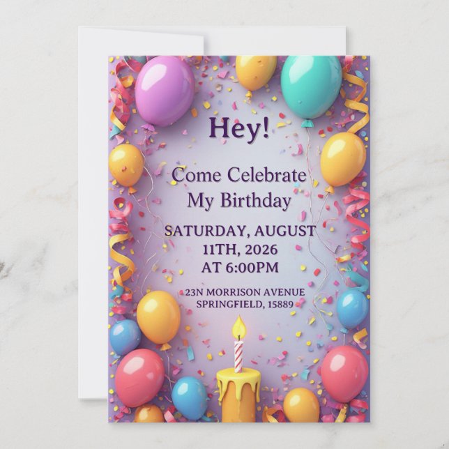 Birthday Celebration With Balloons Invitation (Front)