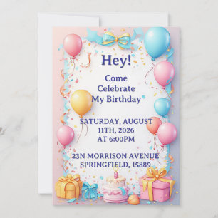 Birthday Celebration With Balloons Invitation