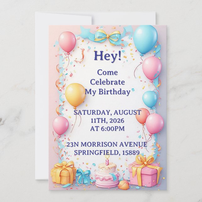 Birthday Celebration With Balloons Invitation (Front)