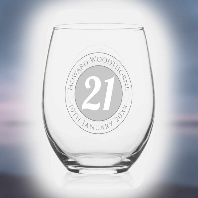 Birthday Celebration with Name, Age, & Birthday Stemless Wine Glass (Creator Uploaded)