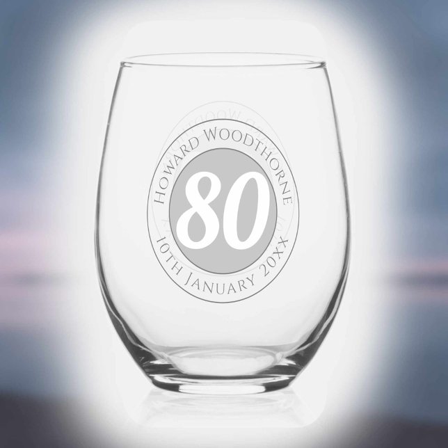 Birthday Celebration with Name, Age, & Birthday Stemless Wine Glass (Creator Uploaded)
