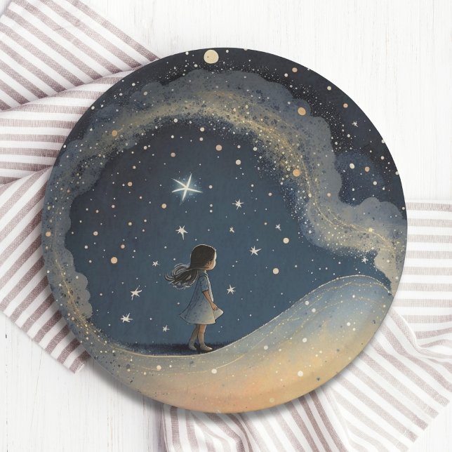 Birthday Celestial Star Watercolor Girl Modern Paper Plate (Creator Uploaded)