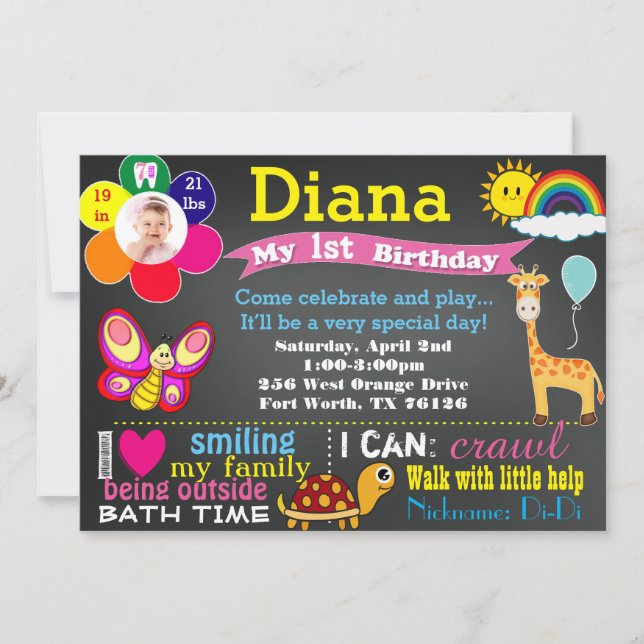 Birthday chalkboard invitation with photo (Front)