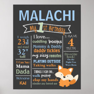 Birthday Chalkboard - Woodland, Red Fox, Fox Poster