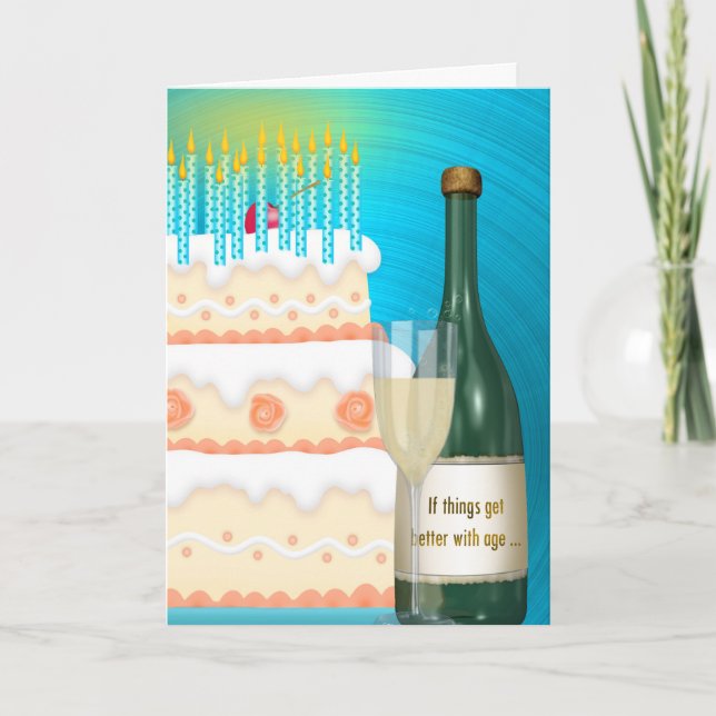 Birthday Champagne and Cake Card (Front)