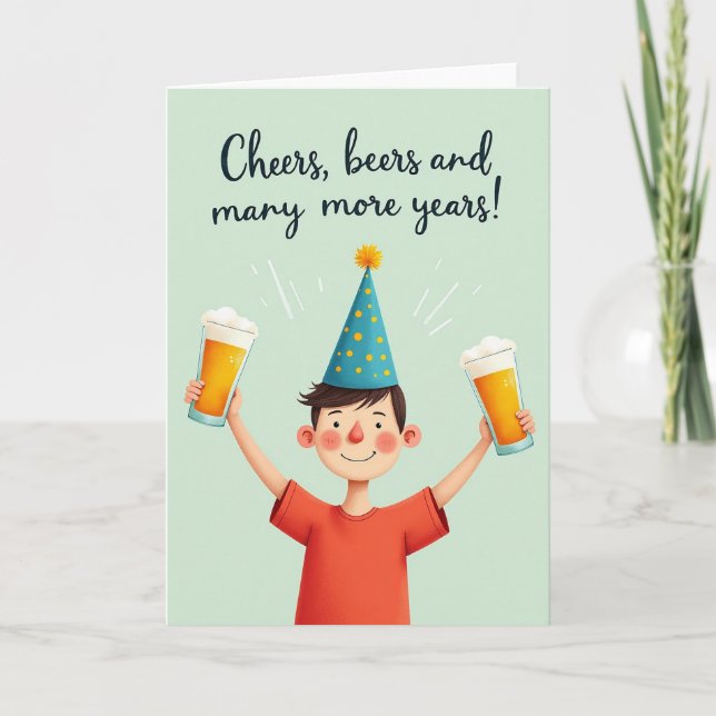 Birthday Character Party Hat Card (Front)