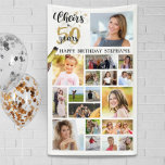Birthday CHEERS TO # YEARS Black Gold 18 Photo Banner<br><div class="desc">Celebrate any age birthday with photo memories utilising this easy-to-upload photo collage template with 18 pictures through the years and the title CHEERS TO # YEARS in a modern calligraphy script typography and your custom text in a black and gold colour scheme. The sample shows age 50 but can easily...</div>