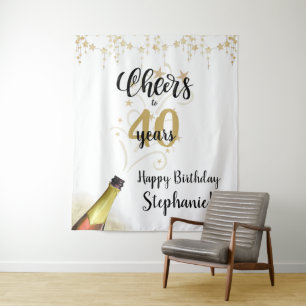 Birthday CHEERS TO # YEARS Black Gold Backdrop Tapestry