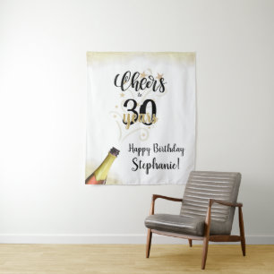 Birthday CHEERS TO # YEARS Black Gold Backdrop Tapestry