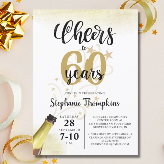 Birthday CHEERS TO # YEARS Black Gold Script Invitation (Creator Uploaded)