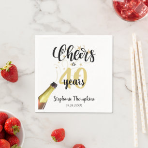 Birthday CHEERS TO # YEARS Black Gold Script Napkin