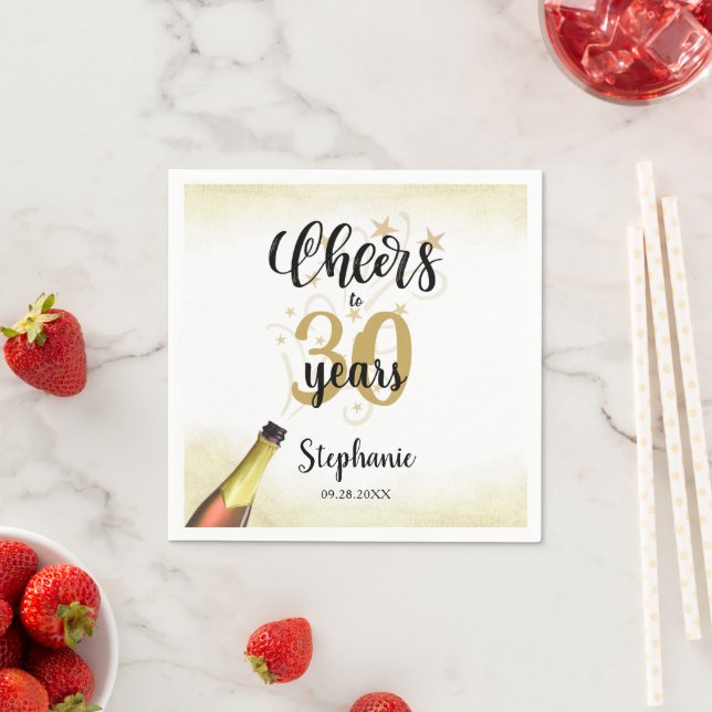 Birthday CHEERS TO # YEARS Black Gold Script Napkin (Insitu)