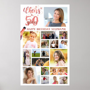 Birthday CHEERS TO YEARS Rose Gold 18 Photos Poster