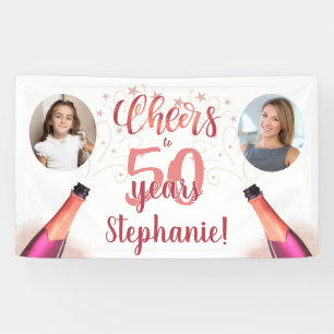 Birthday CHEERS TO # YEARS Rose Gold 2 Photo Banner